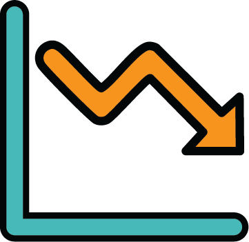An illustration of a graph with a zig-zag arrow trending down.