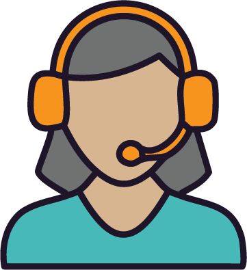 An illustration of a customer service representative wearing a telephone headset.